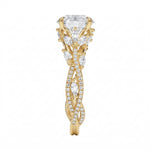 Detailed side view showing the intertwined vine structure and marquise leaf accents on the gold ring.