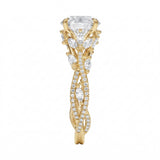 Detailed side view showing the intertwined vine structure and marquise leaf accents on the gold ring.