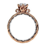 Technical side view of the two-tone ornate band demonstrating high-jewelry manual carving and depth.