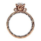 Technical side view of the two-tone ornate band demonstrating high-jewelry manual carving and depth.