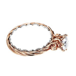 Round cut Moissanite lab grown diamond two tone engagement ring ornate band with a six claw setting, on a gold band, against a white background.Moissanite engagement ring cape town south africa grand diamonds ralph jacobs jeulia  