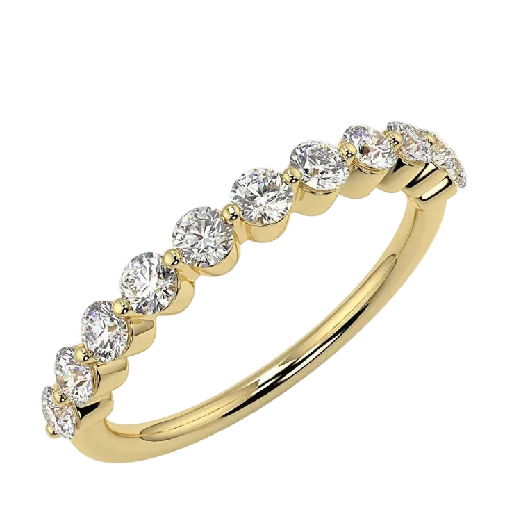 Modern 2mm bezel-set round brilliant stone half-eternity band in yellow gold ApolloGem.