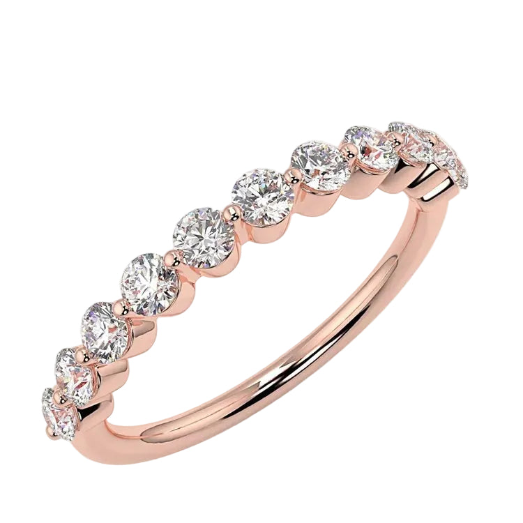 Modern 2mm bezel-set round brilliant stone half-eternity band in rose gold ApolloGem.
