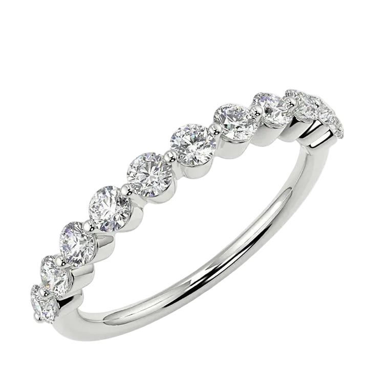 Modern 2mm bezel-set round brilliant stone half-eternity band in white gold ApolloGem.