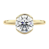 Luxury round brilliant moissanite engagement ring with an open-tube bridge setting in yellow gold ApolloGem.