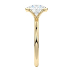 Engagement ring Round cut Moissanite lab grown diamond engagement ring  with open tube setting, on a gold band, against a white background.Moissanite engagement ring cape town south africa grand diamonds ralph jacobs jeulia 