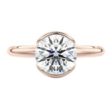 Luxury round brilliant moissanite engagement ring with an open-tube bridge setting in rose gold ApolloGem.