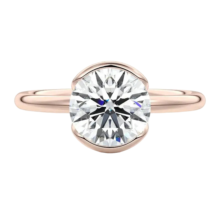 Luxury round brilliant moissanite engagement ring with an open-tube bridge setting in rose gold ApolloGem.