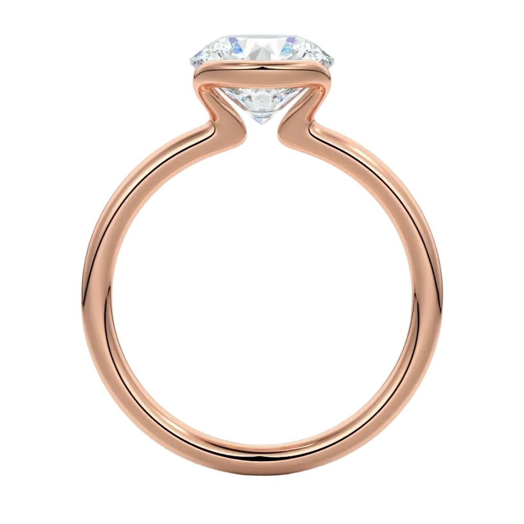 Engagement ring Round cut Moissanite lab grown diamond engagement ring  with open tube setting, on a gold band, against a white background.Moissanite engagement ring cape town south africa grand diamonds ralph jacobs jeulia 