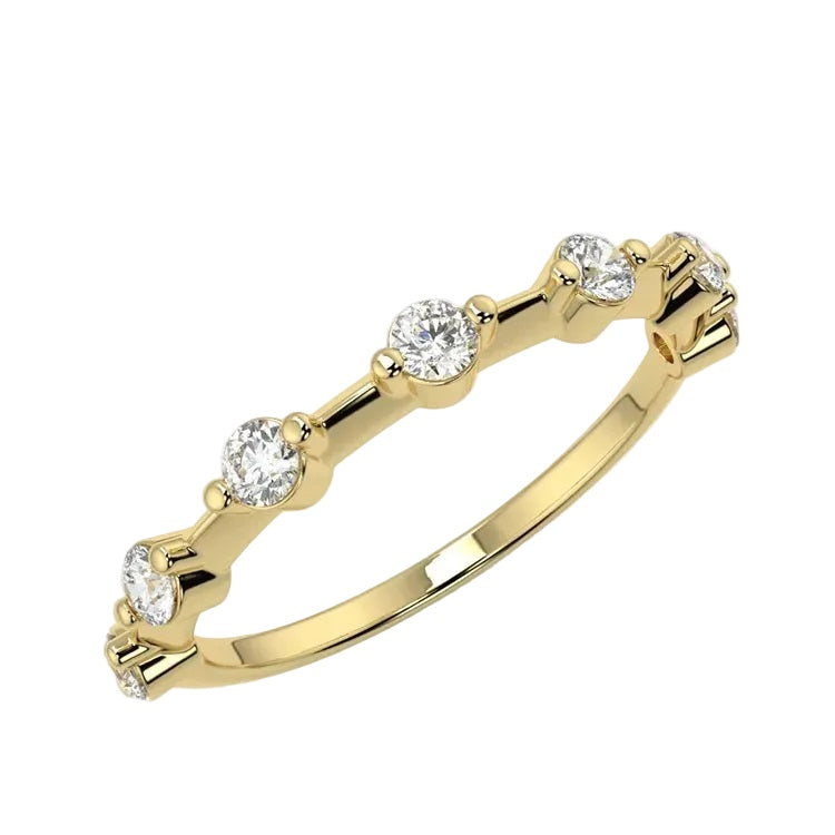 Minimalist bubble-style 2mm round brilliant stone half-eternity band in yellow gold ApolloGem