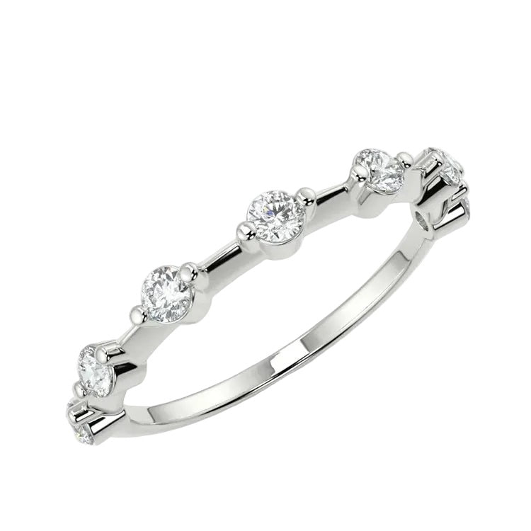 Minimalist bubble-style 2mm round brilliant stone half-eternity band in white gold ApolloGem