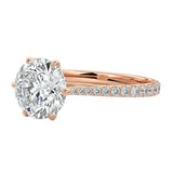 Side profile of the Round Cathedral Crown ring showing the elevated basket and pinched pavé shank.