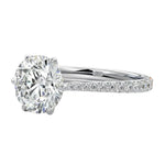Side profile of the Round Cathedral Crown ring showing the elevated basket and pinched pavé shank.
