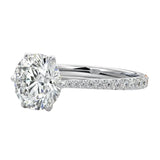 Side profile of the Round Cathedral Crown ring showing the elevated basket and pinched pavé shank.