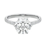 Royal six-prong round brilliant moissanite cathedral ring with a tapered pavé white gold band ApolloGem.