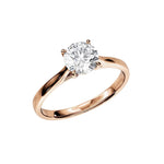 Round brilliant moissanite engagement ring with an elevated cathedral setting in rose gold ApolloGem.