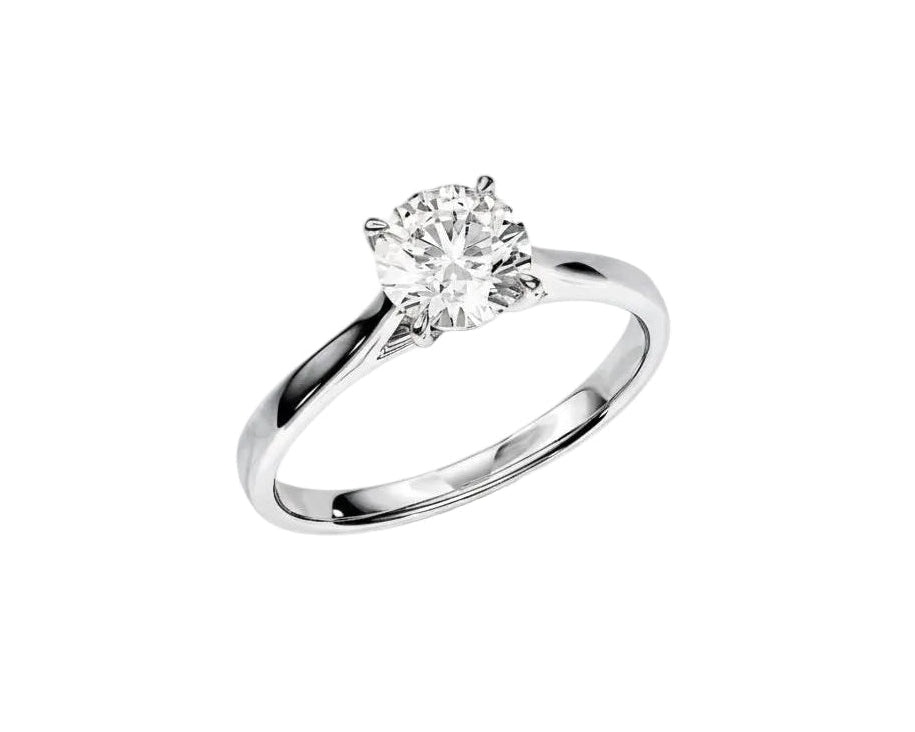 Round brilliant moissanite engagement ring with an elevated cathedral setting in white gold ApolloGem.