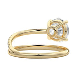 Side profile of the Celestial Spiral ring showing the architectural wrap-around shank and refined basket.