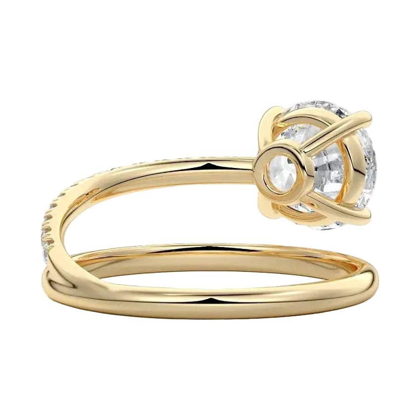 Side profile of the Celestial Spiral ring showing the architectural wrap-around shank and refined basket.