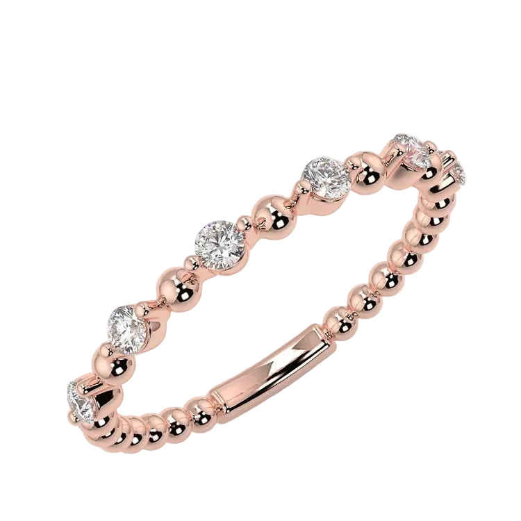 Classic channel-set round brilliant stone half-eternity band in rose gold ApolloGem.