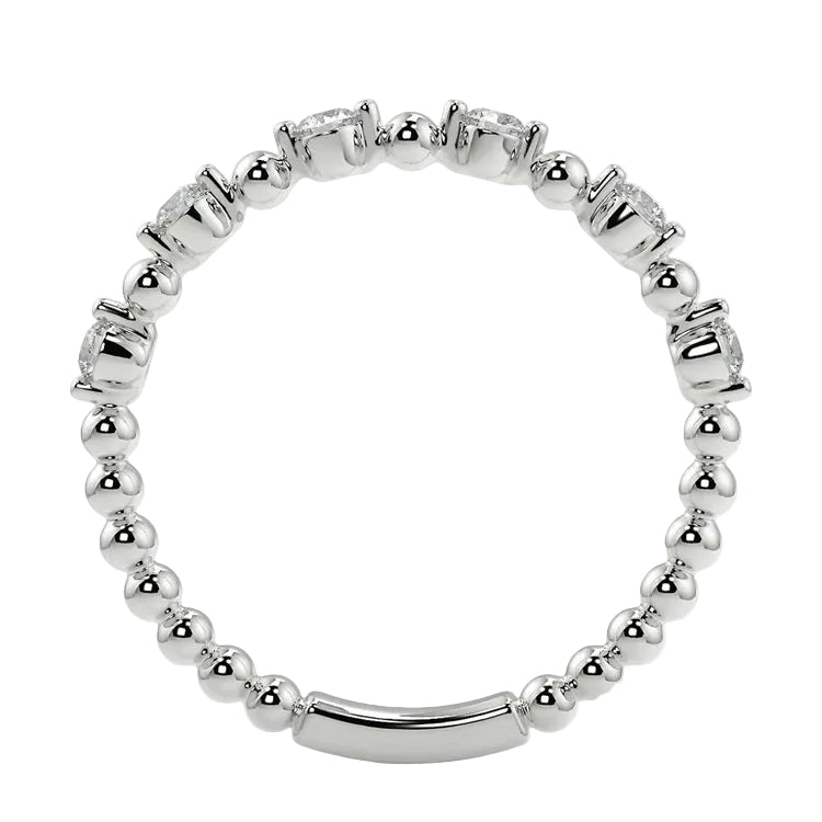 Top-down view of a D-color VVS1 round stone half-eternity wedding band in White gold.