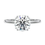 Luxury round brilliant moissanite solitaire engagement ring with double cat-claw prongs in white gold ApolloGem South Africa.