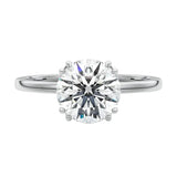 Luxury round brilliant moissanite solitaire engagement ring with double cat-claw prongs in white gold ApolloGem South Africa.