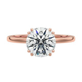 Luxury round brilliant moissanite solitaire engagement ring with double cat-claw prongs in rose gold ApolloGem South Africa.
