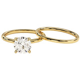 Minimalist round brilliant moissanite bridal set with matching gold band Duo Collection ApolloGem.