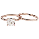 Minimalist round brilliant moissanite bridal set with matching gold band Duo Collection ApolloGem.
