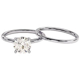 Minimalist round brilliant moissanite bridal set with matching gold band Duo Collection ApolloGem.
