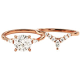 Round brilliant moissanite solitaire engagement ring with matching full eternity band Duo Collection ApolloGem.