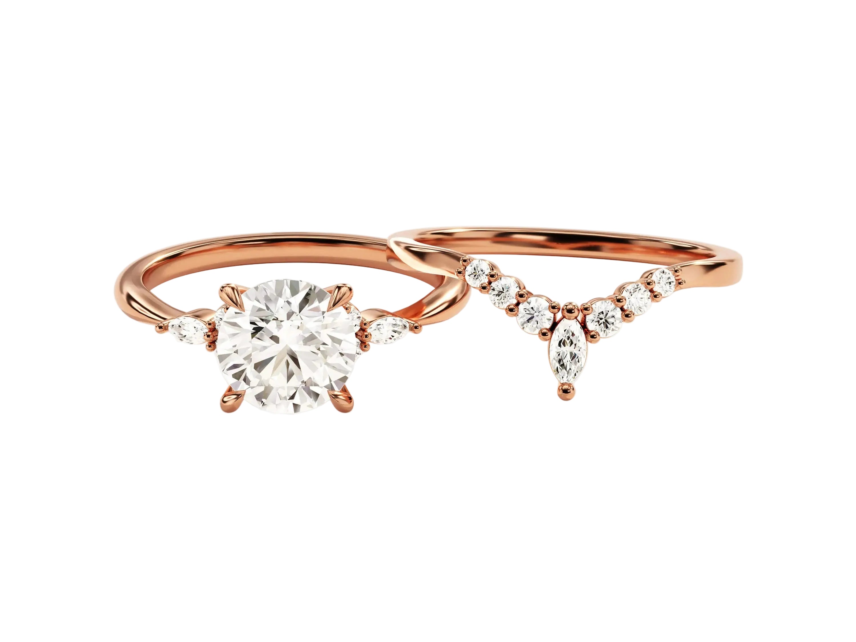 Round brilliant moissanite solitaire engagement ring with matching full eternity band Duo Collection ApolloGem.