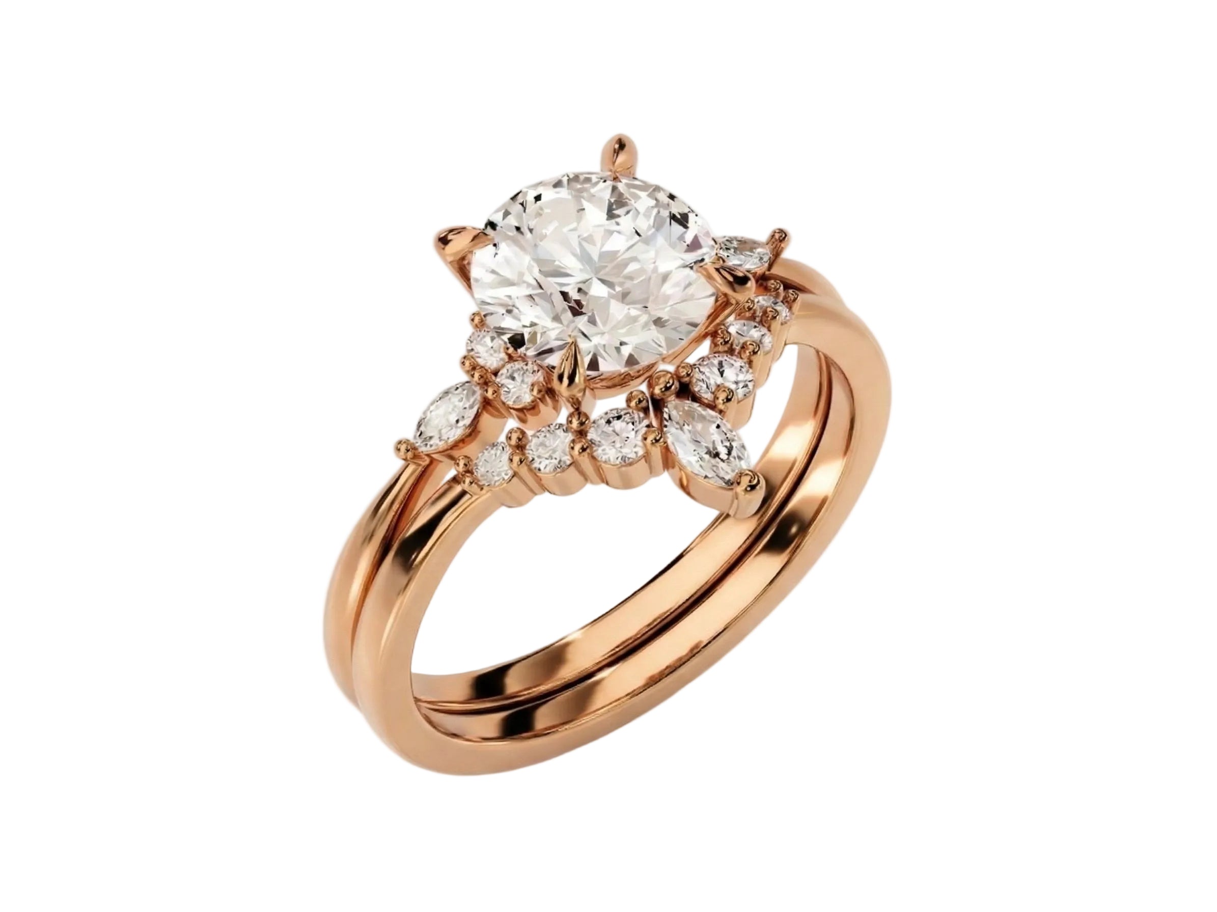Detailed side view of the Duo Eternal set showing the flush-fit between the solitaire and pavé band.
