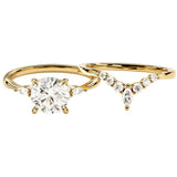 Round brilliant moissanite solitaire engagement ring with matching full eternity band Duo Collection ApolloGem.