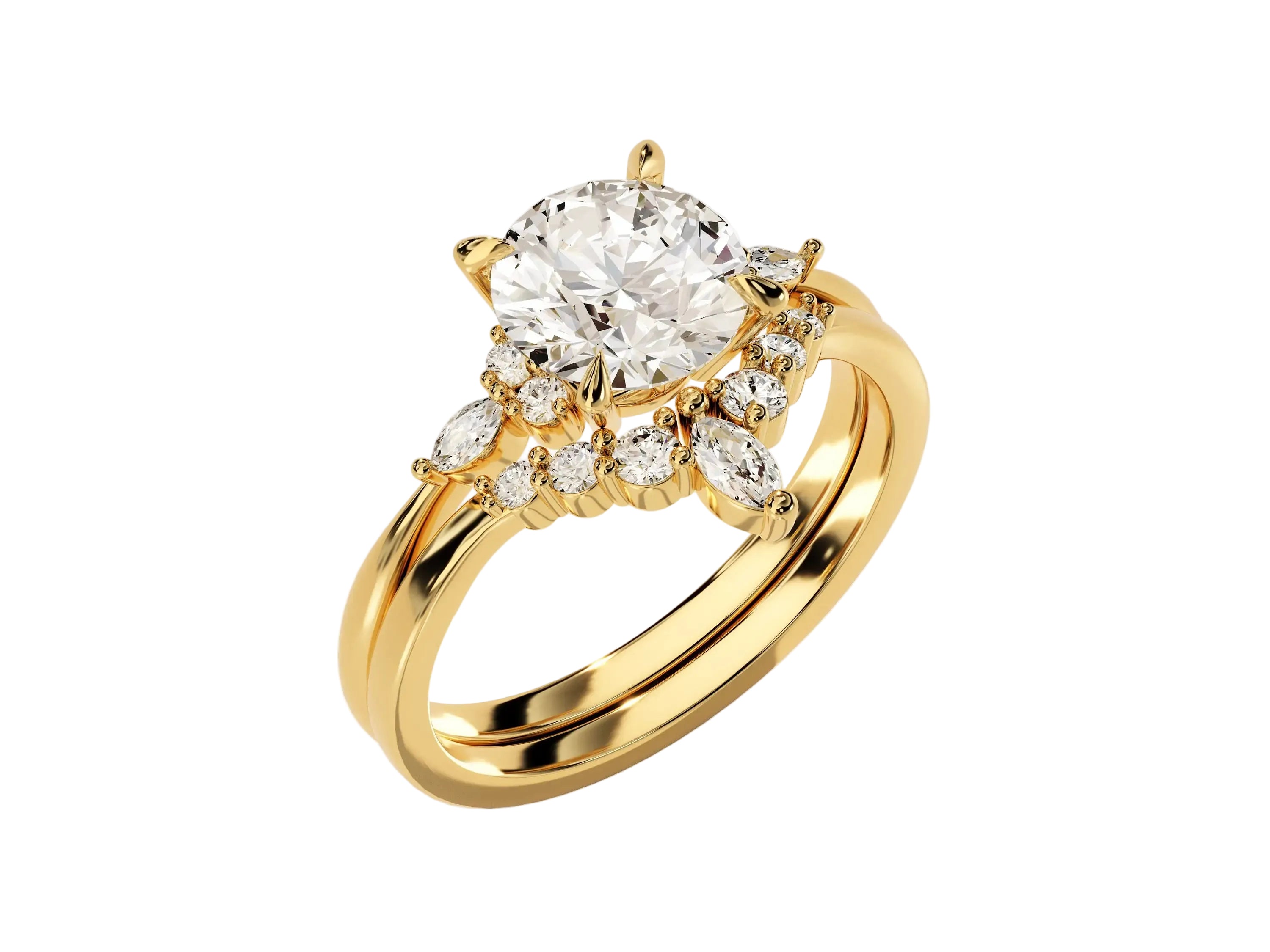 Detailed side view of the Duo Eternal set showing the flush-fit between the solitaire and pavé band.