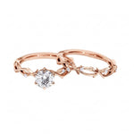 Luxury round brilliant moissanite bridal set with a sculpted floral vine band Duo Collection ApolloGem.