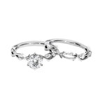 Luxury round brilliant moissanite bridal set with a sculpted floral vine band Duo Collection ApolloGem.