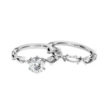 Luxury round brilliant moissanite bridal set with a sculpted floral vine band Duo Collection ApolloGem.