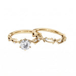 Luxury round brilliant moissanite bridal set with a sculpted floral vine band Duo Collection ApolloGem.