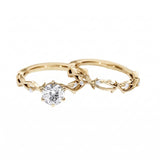 Luxury round brilliant moissanite bridal set with a sculpted floral vine band Duo Collection ApolloGem.