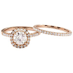 Round brilliant moissanite halo engagement ring with matching pavé bands Duo Collection ApolloGem