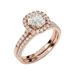 Detailed side view of the Duo Halo Pavé set showing the flush-fit between the halo and wedding band.