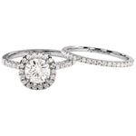 Round brilliant moissanite halo engagement ring with matching pavé bands Duo Collection ApolloGem