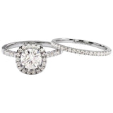 Round brilliant moissanite halo engagement ring with matching pavé bands Duo Collection ApolloGem