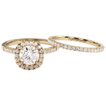 Round brilliant moissanite halo engagement ring with matching pavé bands Duo Collection ApolloGem