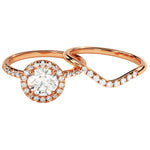 Round brilliant moissanite halo engagement ring with a matching wavy pavé band Duo Collection ApolloGem.