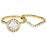 Round brilliant moissanite halo engagement ring with a matching wavy pavé band Duo Collection ApolloGem.
