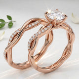 Side profile of the Helix Wrap ring showing micro-pavé stones encircling the moissanite base.