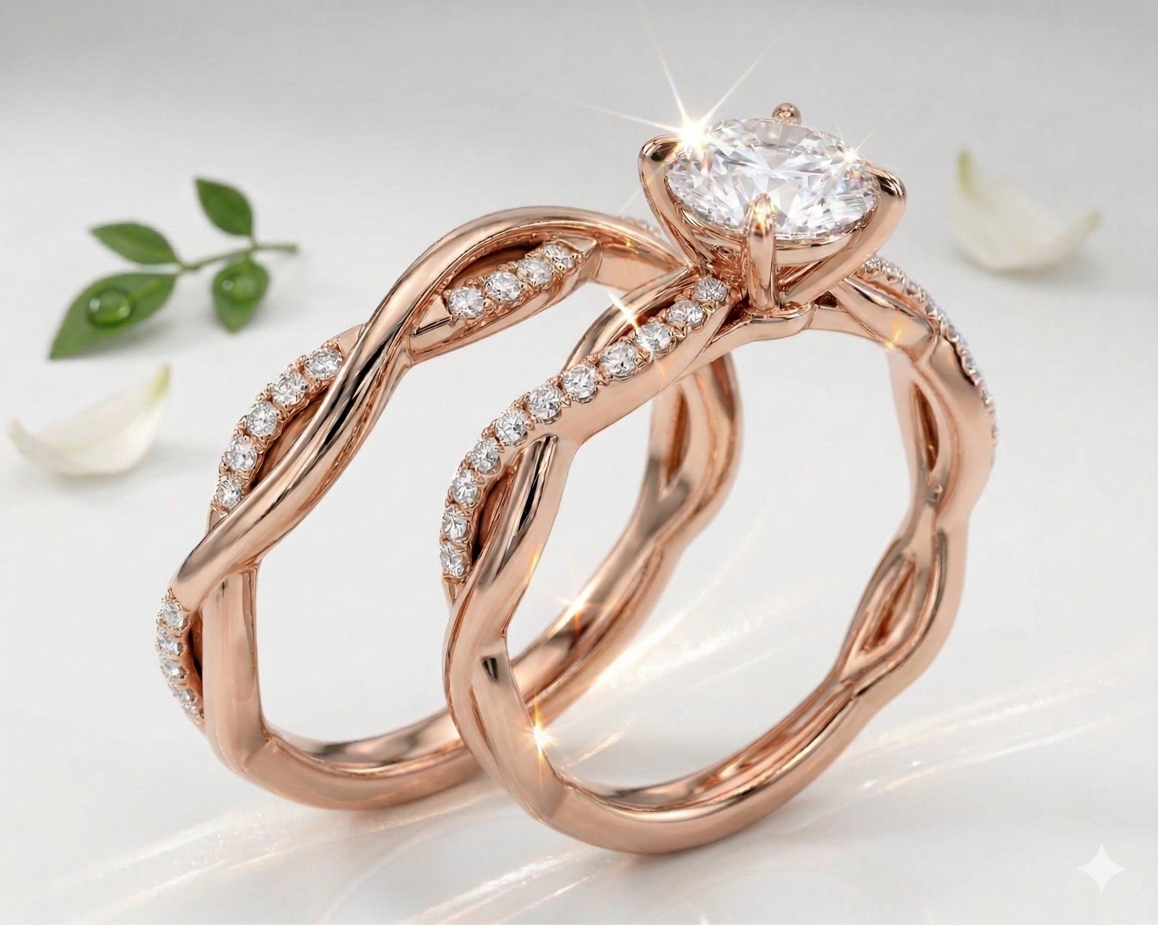 Side profile of the Helix Wrap ring showing micro-pavé stones encircling the moissanite base.